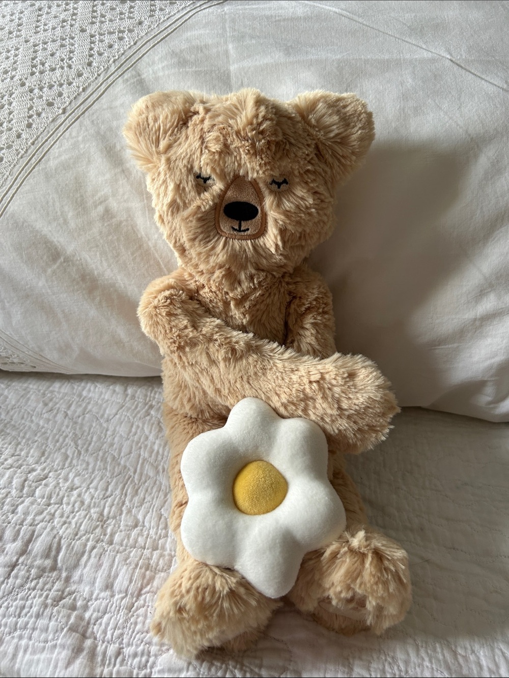Slumberkins Plush Tan Teddy Bear with White & Yellow Flower Plush